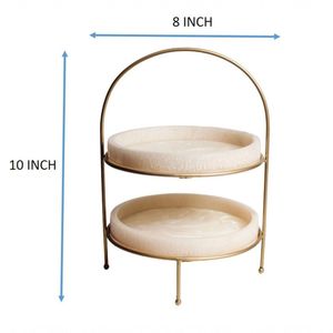 Round Resin Tiered Tray with Gold Metal Frame and Floral Top Handle for Home Decoration Multi-functional By Fashion Craft India - Product Image 5