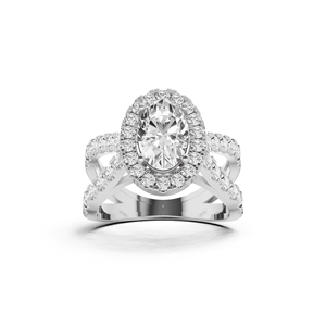 Bague de fiançailles sophistiquée et moderne en or 14 carats avec halo rond et diamant central brillant de 2 carats sur une monture fendue - Product Image 1