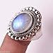 Rainbow Moonstone Statement Ring 925 Sterling Silver Handmade Boho June Birthstone Jewelry Rhodium Perfect Gift for Her Birthday - Product Image 3