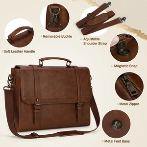 Sac pour ordinateur portable en cuir véritable élégant, imperméable, durable et moderne, nouveau design, 13, 14, 15 pouces, avec bandoulière - Product Image 4