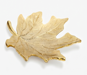 Plateau décoratif moderne en forme de feuille, finition dorée, surface en métal poli, décoration de table pour la maison, les mariages, les événements, les restaurants et les cadeaux - Product Image 4