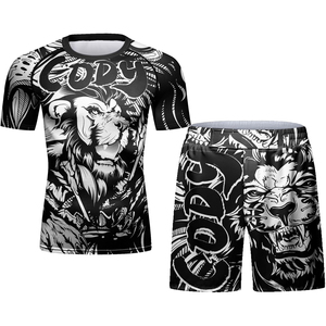 Kung Fu Rooster Print Rash Guard Set Men Short Sleeve Quick Dry Sport Wear Jacksonville Gracie Sublimation Printed <b>Athletic</b> Kit - Product Image 6