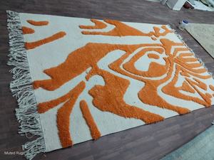 Fabricante de Alfombras de Lana Marroquí Anudadas a Mano, Proveedor de Alfombras Tribales Abstractas Naranjas, Alfombra de Calidad de Exportación con Tamaño Personalizado - Product Image 2