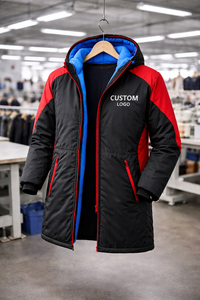 OEM Swim Parka <b>Jacket</b> Black Red Waterproof Hooded <b>Long</b> Coat with Inner Fleece Lining Custom Logo <b>Winter</b> Swimming Team <b>Jacket</b> - Product Image 6