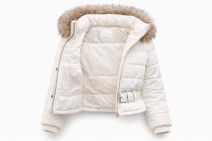Manteau d'automne matelassé blanc long, écologique, anti-plis, à motif floral vintage, en polyester, avec ceinture à la taille - Product Image 3