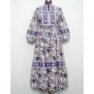 Vestidos Casuales de Talla Grande para Mujer, Nueva Moda, Estampado, Mangas Largas Abullonadas con Cuello Alto, Decoración de Encaje para Primavera y Otoño - Product Image 3