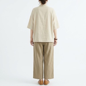 Conjunto de Dos Piezas de Poliéster para Mujer, Blusa Vintage de Manga Corta con Cuello Alto, Pantalones Anchos Holgados, Atuendo Casual a Juego con Botones - Product Image 3
