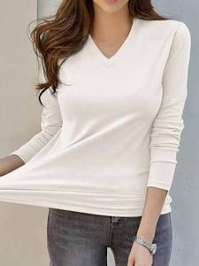 Full <b>Sleeve</b> Fashion Womenswear Womens Casual T Shirt Soft Fashion <b>Top</b> V Neck - Product Image 1