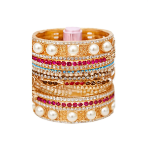 Juego de Brazaletes Meenakari Chapados en Oro con Cristales, Perlas de Imitación y Rubíes, Modelo 10575603SBL_2.8 - Product Image 2