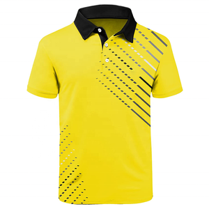 Men's Yellow Geometric Print Short Sleeve Polo Shirt Quick Dry Knitted Sporty Casual <b>Top</b> - Product Image 1