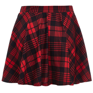 Jupe asymétrique de luxe pour femme, rouge et noire unie, taille élastique, longueur genou, imprimée, en polyester tissé doux, toutes saisons - Product Image 3