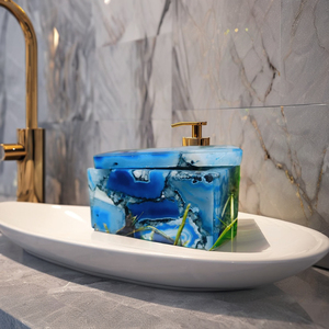 กล่องใส่เครื่องประดับทรงสี่เหลี่ยมผืนผ้าทำจากอาเกตบราซิลสีน้ำเงินทันสมัย พร้อมถุงกันน้ำ สำหรับตกแต่งบ้าน ใช้ในงานแต่งงานหรือวันเกิด - Product Image 1