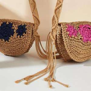 Refresh your <b>accessory</b> collection with this wonderful Natural yarn bag designed with a saddle shape and floral embroidery - Product Image 2