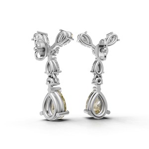 Boucles d'oreilles pendantes en or 18 carats avec diamant jaune taille poire et motif papillon en diamant blanc, certifiées IGI, bijoux de luxe pour mariage - Product Image 3