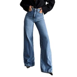 Jean en denim évasé déchiré en forme de cœur pour femme, taille mi-haute, bleu, coton écologique 220g, pantalon effet vieilli - Product Image 5