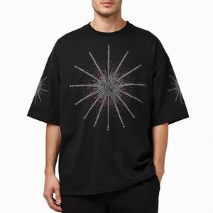 Camiseta de Lujo para Hombre, Negra, con Pedrería, Tejida, de Algodón Grueso y Suave, Talla Grande, en Oferta - Product Image 1