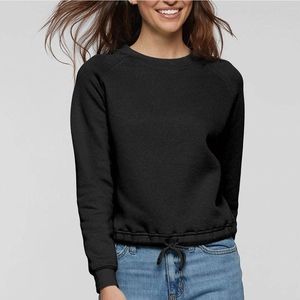Sudadera de punto negra lisa con cuello redondo para mujer, manga larga, con cordón en el bajo, para otoño - Product Image 5