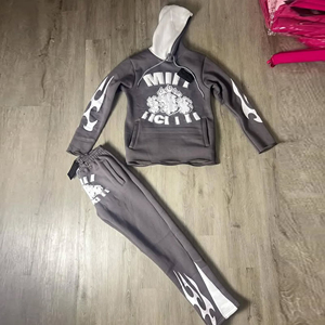 Conjunto de Sudadera con Capucha y Pantalones Deportivos con Estampado de Llamas Rosas para Hombre, Logotipo Personalizado, Traje Deportivo de Dos Piezas para Invierno, Ropa Casual Urbana - Product Image 2