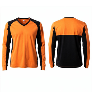 Men's Orange Black Long Sleeve T-Shirt V-Neck Casual Regular Lightweight Tee Shirts Men 100% Cotton Summer <b>TShirts</b> Mens - Product Image 3