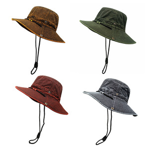 New Custom Summer Outdoor Fishing Safari Bucket <b>Sun</b> <b>Hat</b> with Adjustable Strap Wide Brim Washed Bucket <b>Hat</b> <b>for</b> Women <b>Men</b> - Product Image 1