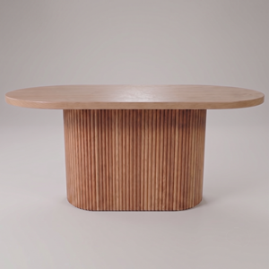 Table à manger ovale moderne en bois massif, table sur piétement cannelé, mobilier minimaliste Japandi pour la maison et les restaurants - Product Image 6
