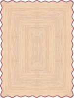 Luxuriöser, umweltfreundlicher, 100 % natürlicher Jute-Teppich, handgeflochten, Boho-Stil, rot, mit Wellenrand, als Läufer, Fußmatte oder Gebetsteppich für die Heimdekoration