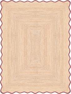 Tapis Bohème de Luxe Écologique 100% Jute Naturelle Tressé à la Main, Rouge, à Bordures Festonnées, Tapis de Couloir, Paillasson, Tapis Festonnés, Décoration Intérieure, Utilisation pour la Prière - Product Image 2