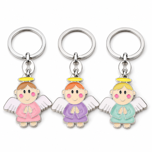 <span class=keywords><strong>Porte</strong></span>-clés en métal émaillé motif ange mignon avec accents décoratifs, fourni directement par le fabricant, vente en gros, cadeau souvenir - Product Image 1