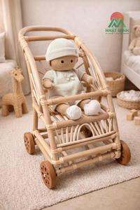Carrito de compras de ratán hecho a mano para niños NHAT MINH con asiento para bebé, diseño tropical natural, duradero para bebés y niños - Product Image 2