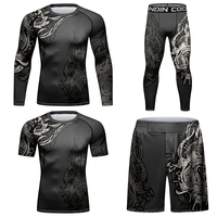 Ensemble Rash Guard 4 Pièces Personnalisé pour Homme : Maillot de Compression, Leggings et Short MMA BJJ avec Motif Dragon – Tenue d'Entraînement