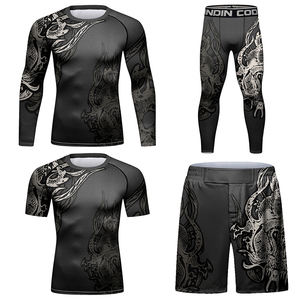 Conjunto de 4 Piezas de Rash Guard Personalizado con Logotipo para Hombre, Camiseta de Compresión MMA BJJ, Leggings y Pantalones Cortos, Traje de Entrenamiento con Gráfico de Dragón - Product Image 3