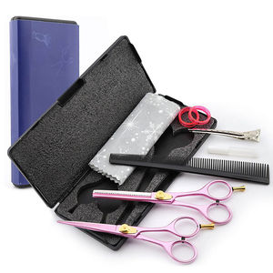 Kit de Coiffure Professionnel en Acier Inoxydable avec Ciseaux de Salon à Manche Bleu Revêtu, Ciseaux de Coupe et d'Éclaircissement, Étui en Cuir - Product Image 1