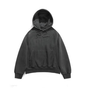 Sudadera con Capucha Oversize Vintage de Algodón Pesado, Unisex, con Efecto Desgastado, Lavado Ácido, Estilo Urbano, Cuello Cortado, Rasgada, 100% Algodón Felpa - Product Image 2