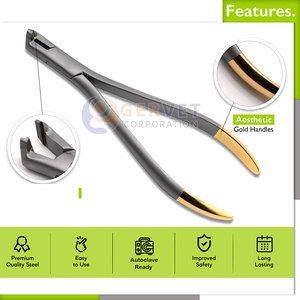 Pince à ligature orthodontique de qualité supérieure en acier inoxydable allemand avec insert TC, coupe-fil distal et poignée plaquée or - Product Image 3