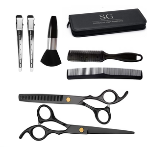 Ensemble de ciseaux de coiffure professionnels, lames en acier inoxydable, manche noir, outils de salon avec peignes, pinces, brosse, étui - Product Image 6