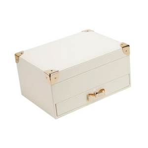 Boîte à bijoux rectangulaire moderne en cuir blanc avec couvercle, design minimaliste, conteneur de rangement à charnière à 1 niveau - Product Image 1