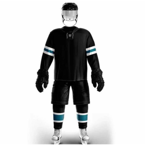 Ensemble uniforme de hockey North 18 noir et or, impression par transfert thermique, respirant, 100 % polyester, maillot, short, gants et patins pour homme adulte - Product Image 6