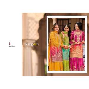 Impresión digital de Chinon pesado con trabajo de bordado intrincado en el traje de plazzo - Product Image 1