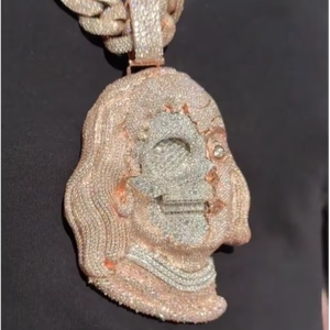 Colgante de Plata 925 con Cara de Payaso y Moissanita Chapada en Oro, Estilo Hip Hop, Joyería Fina Unisex, Colgante y Amuleto para Unisex - Product Image 1