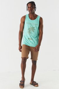 Camiseta sin Mangas Verde Menta para Hombre con Estampado, Cuello Redondo, Estilo Casual, Material de Algodón Transpirable - Product Image 1