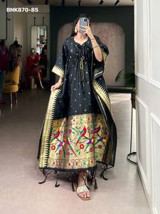 New Arrival Festival Wear Trending Jacquard-Paithani with Weaving Zari Work <b>Kaftan</b> Supplier from Surat Woman Fashion - Product Image 2