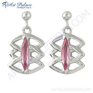 Boucles d'oreilles en argent fin de style le plus récent avec pierre précieuse en zircone cubique rose - Product Image 1