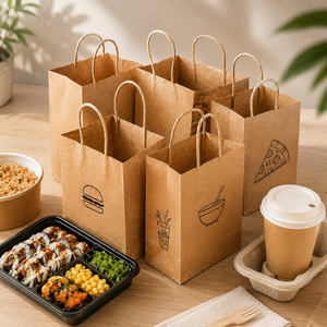 Sac en papier kraft écologique avec poignées torsadées, impression sérigraphique, style classique, emballage alimentaire, sac plat standard - Product Image 5