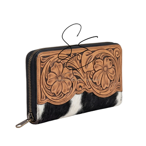 Pochette compacte en cuir, portefeuille en cuir de boutique, pochette zippée OEM ODM pour cowgirl, pochette vintage artisanale et gravée - Product Image 2