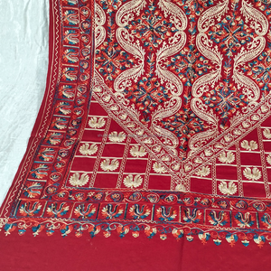 Vibrant <b>Red</b> <b>Pashmina</b> Shawl by Indian Supplier Printed Floral and Leaf Design With Stunning Border Cashmere Scarf for Muslims - Product Image 1