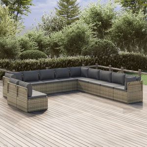 Set salotto da 11 pezzi in Poly Rattan grigio con cuscini per il tempo libero in giardino - Product Image 1