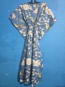 Exclusive Designer Eco-Friendly Cotton Casual Dresses Nighty Gown Sleepwear Maxi Soft Gray Bird Printed Long <b>Kaftan</b> Wholesale - Product Image 4