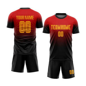 Uniforme de Fútbol Personalizado Rojo Dorado y Negro Sublimado, Jersey Corto Transpirable de Primera Calidad, Tejido de Mezcla de Poliéster - Product Image 1