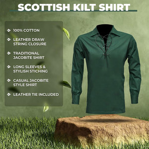 Camisa Ghillie Verde Personalizada para Hombre, Estilo Jacobita, Atuendo Escocés de las Tierras Altas, Manga Larga con Cordones, Ropa Renacentista Pirata, Pedido al por Mayor - Product Image 6