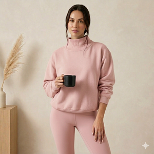 <b>Womens</b> Oversized Mockneck Heritage <b>Sweatshirt</b> Relaxed Profile Long Sleeve Casual Lifestyle Pullover - Product Image 1